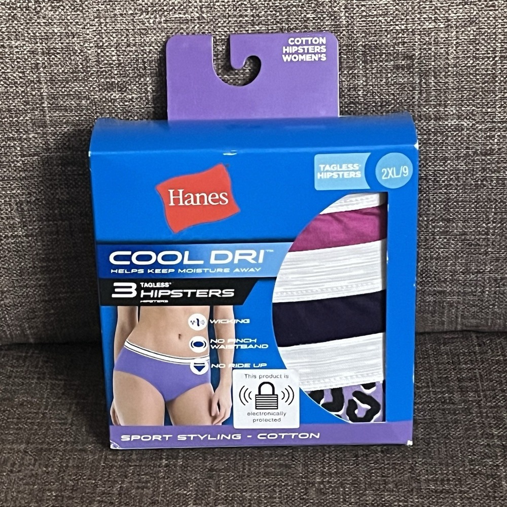Hanes Cool Dri Womans Tagless Hipsters Panties Underwear Size 9 2XL (3-Pack)